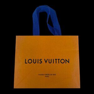 Louis Vuitton Small Brown Shopping Bag Blue Fabric Handles Gift Tote 7x9 Authent